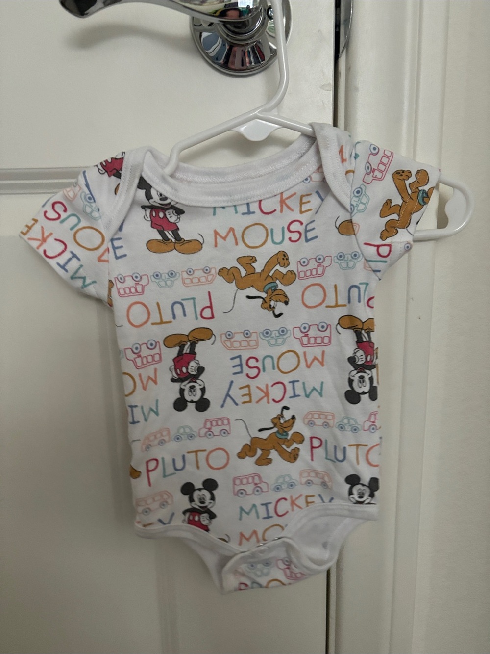 Disney White Bodysuit with Multicolor Mickey & Pluto Print
